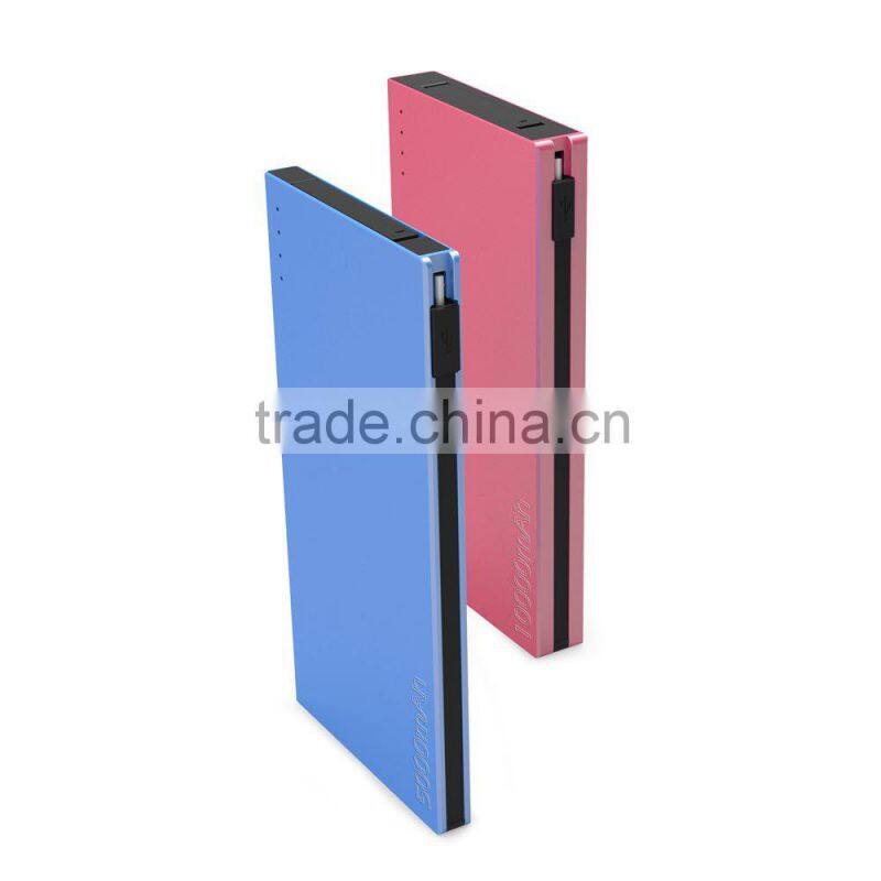 Fast Charge 5000mAh Slim Built in cables power bank with 4 LED indicators for andriod
