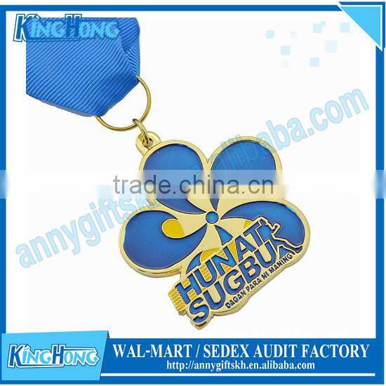 Various shape custom make metal sport gold medal with ribbon