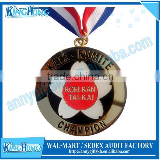 Various shape custom make metal sport gold medal with ribbon