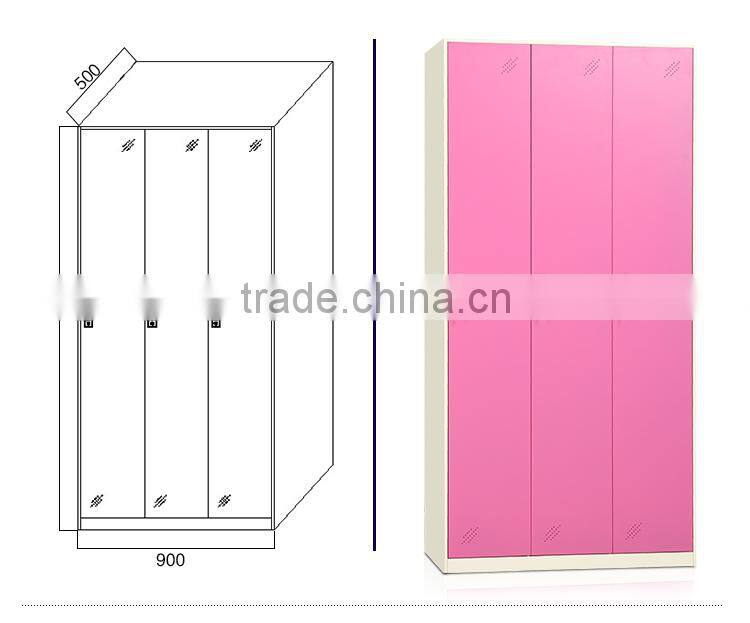 material 3-door closet key lock colorful steel locker staff office locker