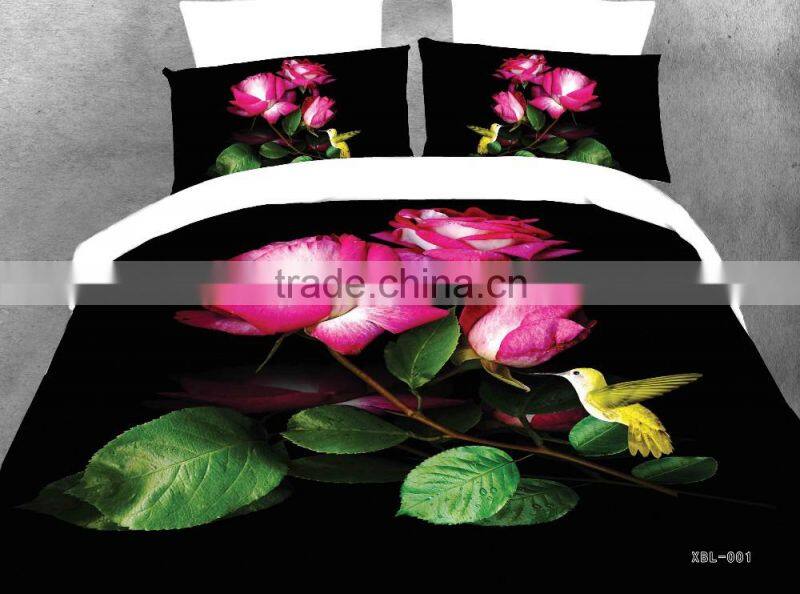 Queen's 800 Thread Count 4 Piece Duvet Cover Set, Queen, 3D Red Rose Black Print