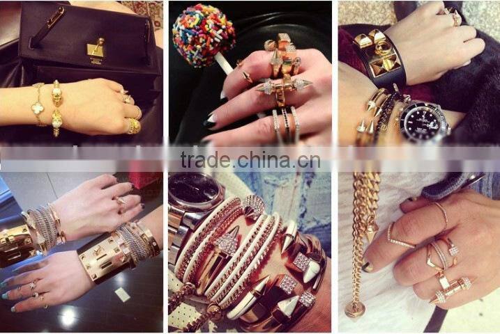 Beauty stainless steel ring with square purple gemstone and gold cord inlay