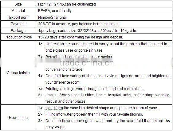 2016 new style soft plastic foldable flower vase