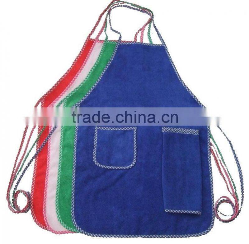 solid color long and waist apron with check border microfiber bib apron