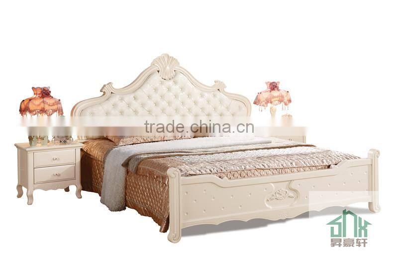 Korea Style White Leather Diamond Bed HA-821# White Wood Bed Wood Double Bed Models