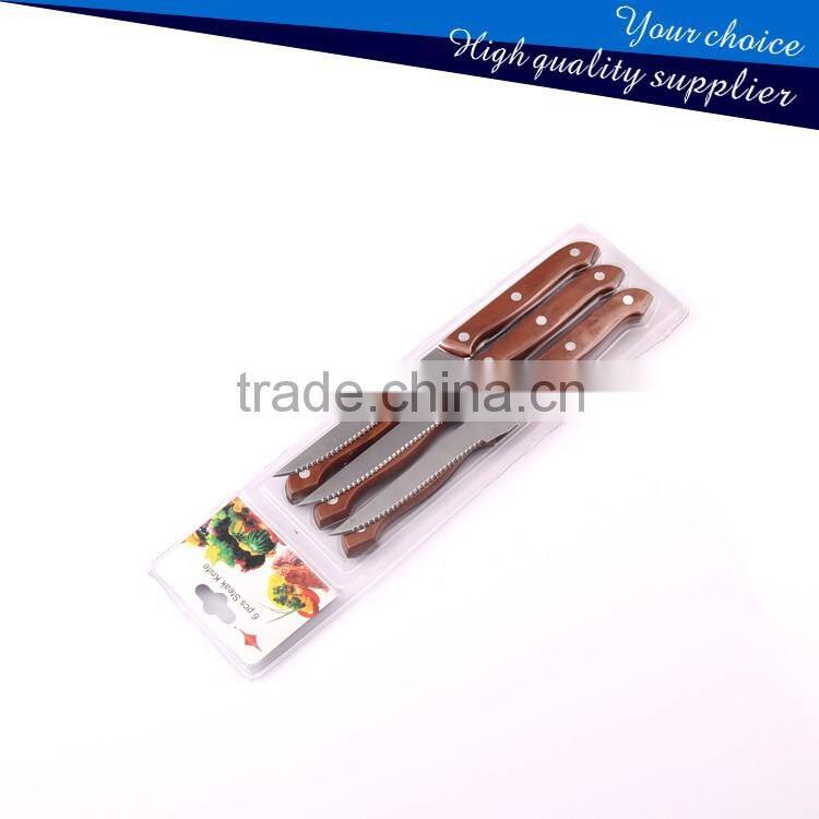 Stainless Steel 6PCS Steak Knifves with Wooden Handle Blister card/Gift Box /Color Box