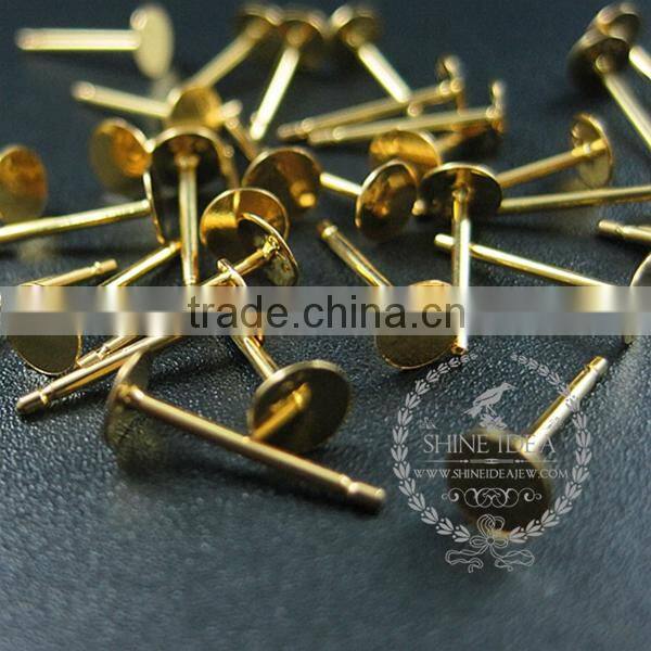 4mm gold plated 925 sterling silver round base solid silver earrings stud bezel DIY jewelry supplies 1705041