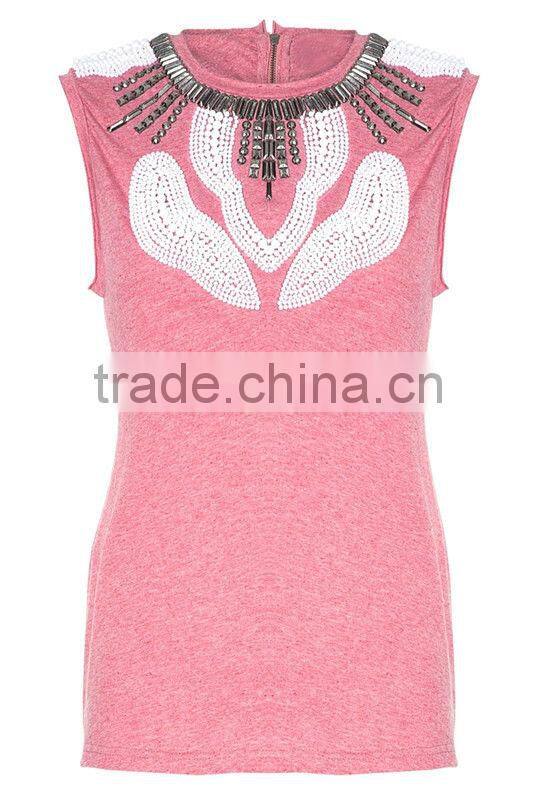 Tops Women wholesale Beaded Sleeveless Tops For women 2016 design SHK059
