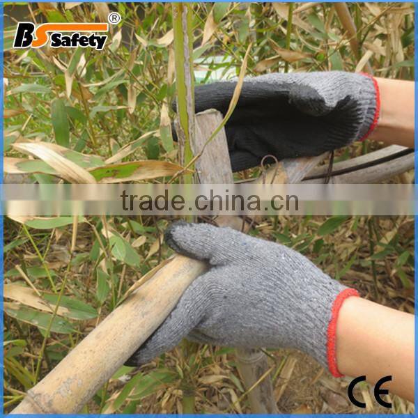 cheap working safety gloves cotton with black Latex Rubber Coated