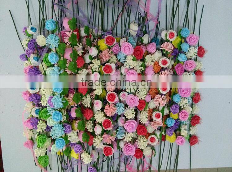 Mixed big rose headband with color silk ribbon ,PE rose flower hairband headband