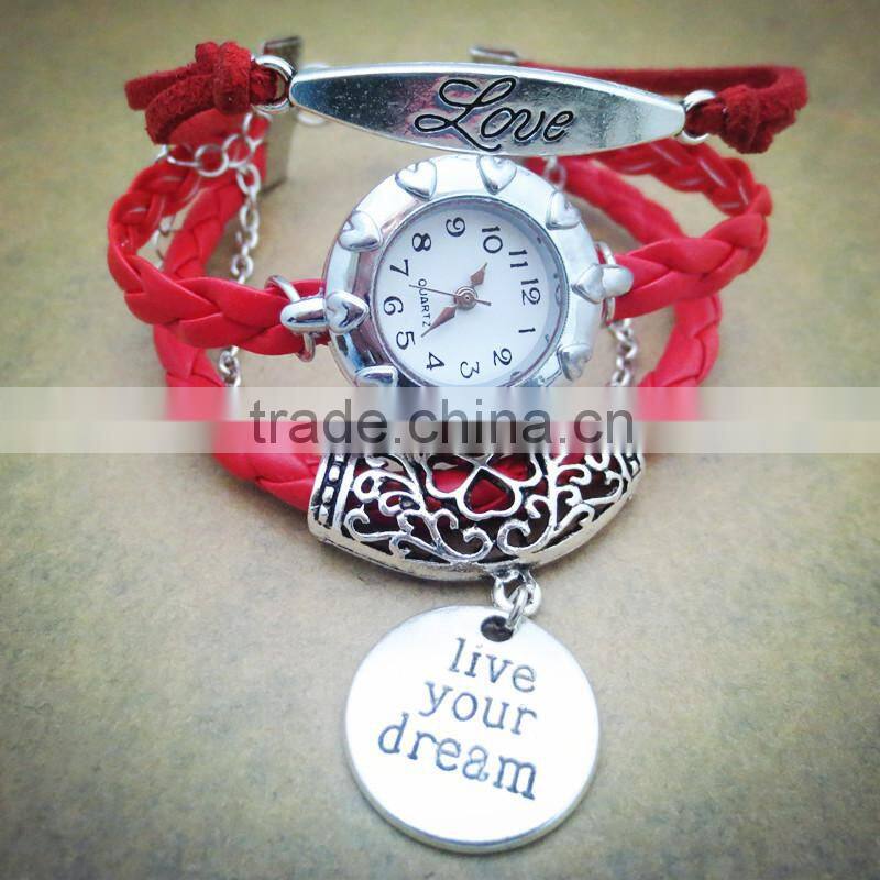Hotting sale infinity watch bracelet, custom leather bracelet with charms,watch infinity bracelet
