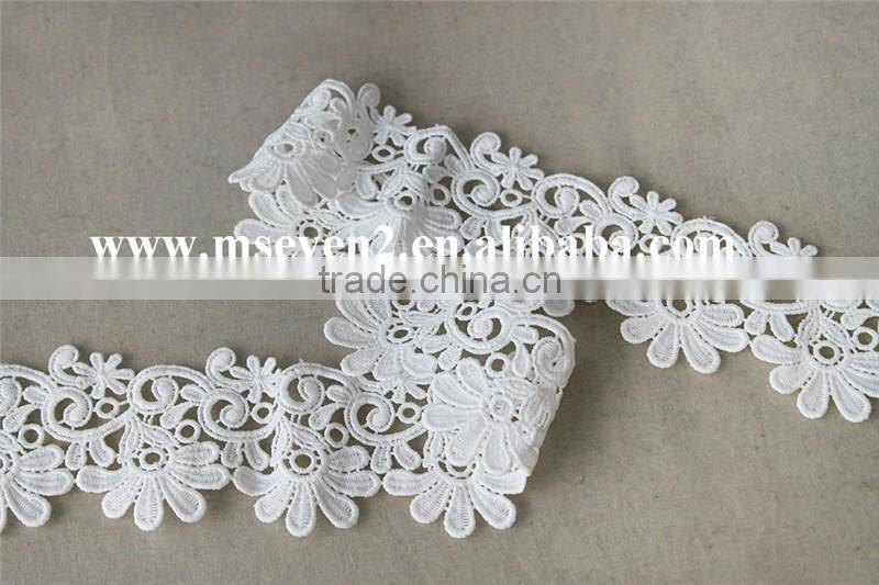 good price water solouble lace flower trim with 6cm in white polyester embroidery lace for dress