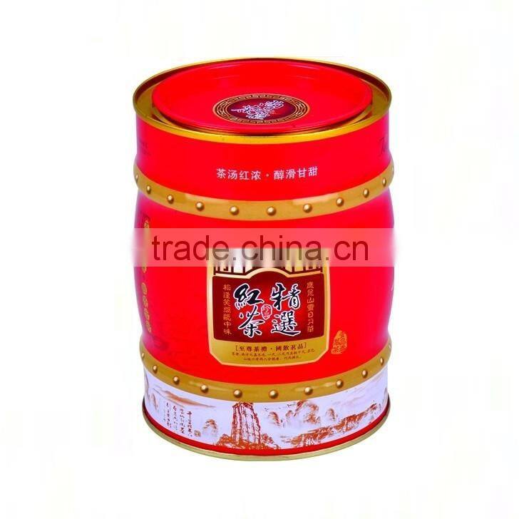 round shape tea tin box/red and gold tea tin box