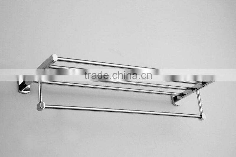 TOWEL RACK SHELF PREMIUM ALUMINUM SILVER FOLDED BATH WITH 5 HOOKS SHELF WASHCLOTH HOLDER