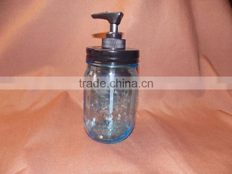 Vintage Mason Jar Soap Dispenser with antiqued black lid & pump