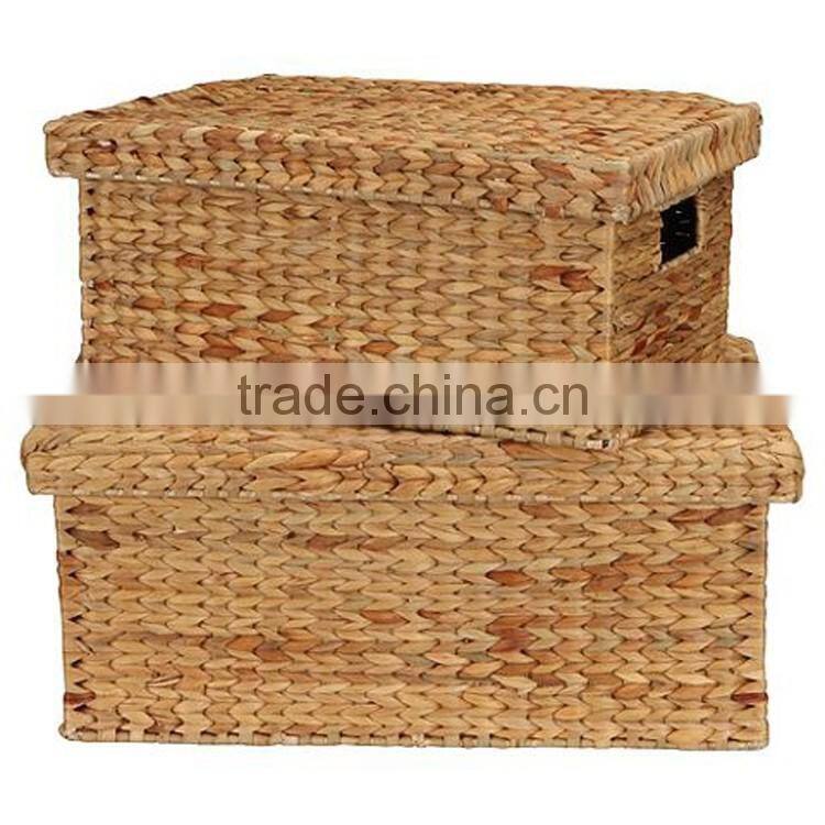 Double handles with lid desing water hyacinth manufactures of straw baskets