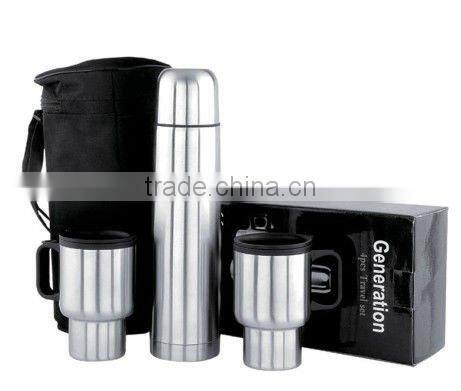 HOT SALE Atlasware vacuum flask gift sets with FDA SGS LFGB certification 1000ml vacuum flask with two 14OZ auto mugs / tea mugs