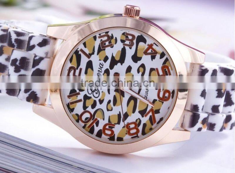 Women's Geneva Watch Leopard gold color Silicone Wristwatches Quartz Ladies dress watch dropship digital time Sport Watch