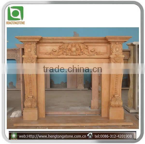Stone Carving Yellow Fireplace Mantel With Flower