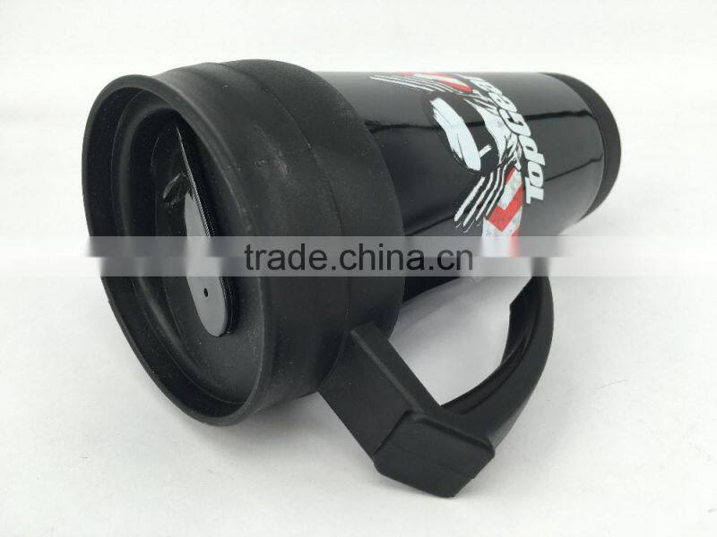 BPA free 450ml double wall plastic mug with paper insert/advertising mug with handle