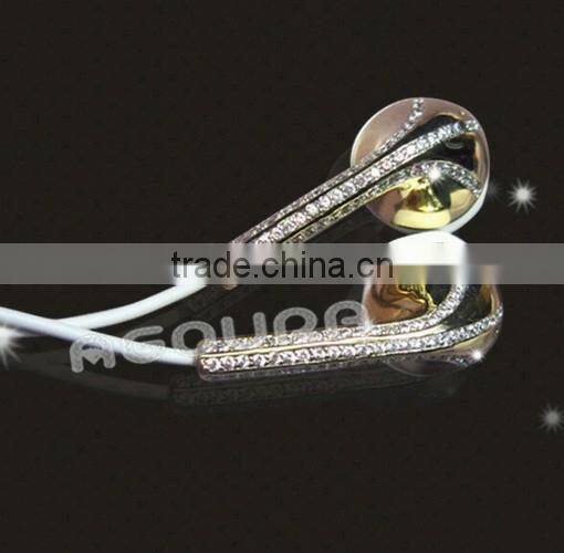 High quality gold earphone with diamond for iphone 6, 24k luxury in-ear earphone,for iphone gold earphone