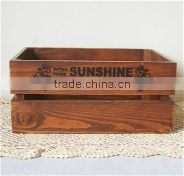 Zakka Vintage Indoor Wooden Plant Pot Trays With Logo Solid Wooden Storage Box Old Style Home Decoration 32 * 22 * 14 cm