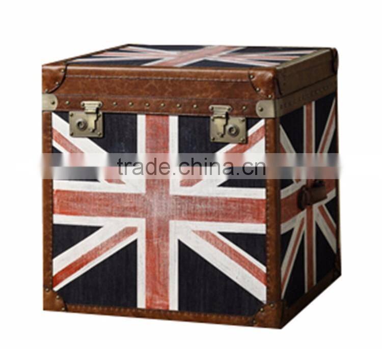 Europe handmade antique UK flag fabric and leather Decorative Storage Trunk