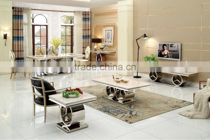 2016 luxury stainless steel dining table/ elegant marble Dining table for wholesale AH068