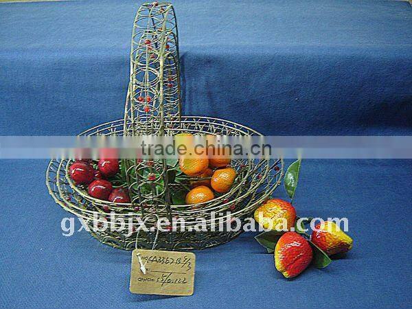 Rust egg shaped wire decorative with red pearl storage in hanging baskets with handle