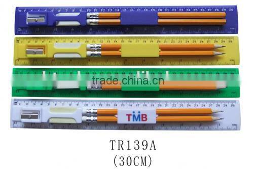 Promotional stationery set logo printed ruler with eraser and pencil set