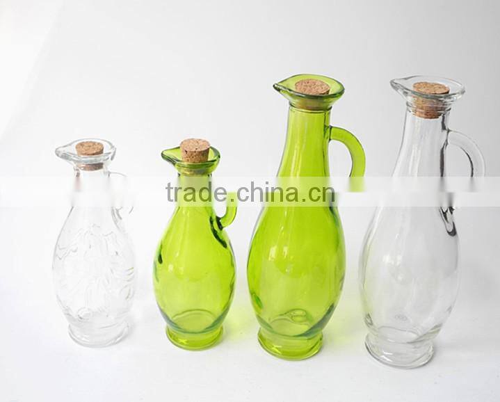 unique cheap glass bottle with cork stopper and mini handle