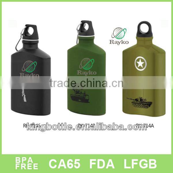500ml army design aluminium water bottle new shape bottle with Carabiner