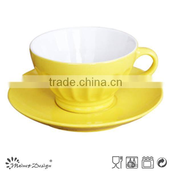2016 high quality lovely color fingerprint relief embossing oversized cup and saucer stock