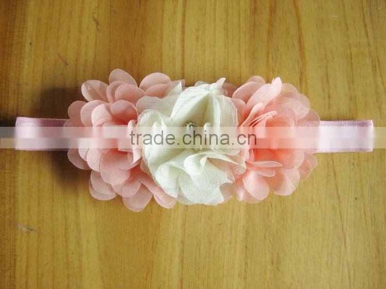chiffon flower with pearl rhinestone in center for kids hair accessories