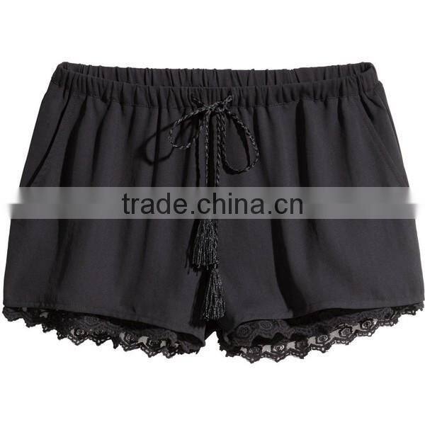 new design ladies summer Shorts mini micro woven stretch lace trim Shorts