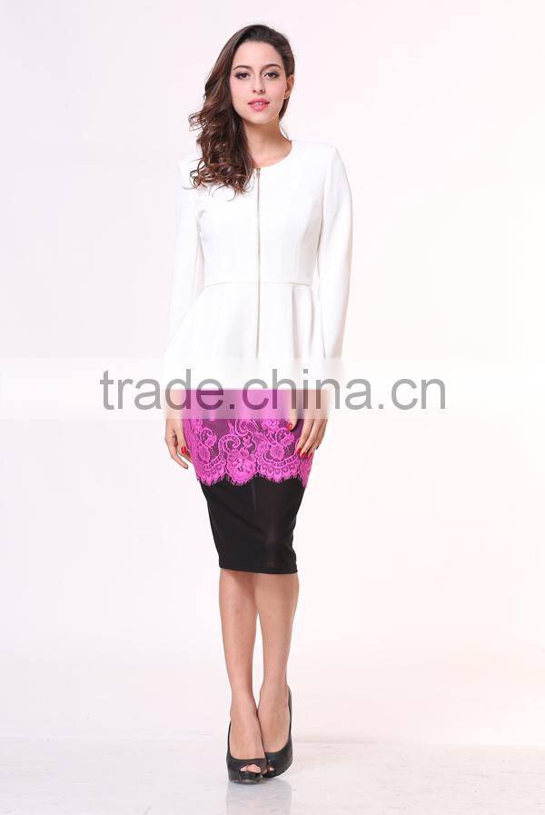 New Design Lady Solid Color Long Sleeve Peplum Blazer for Women