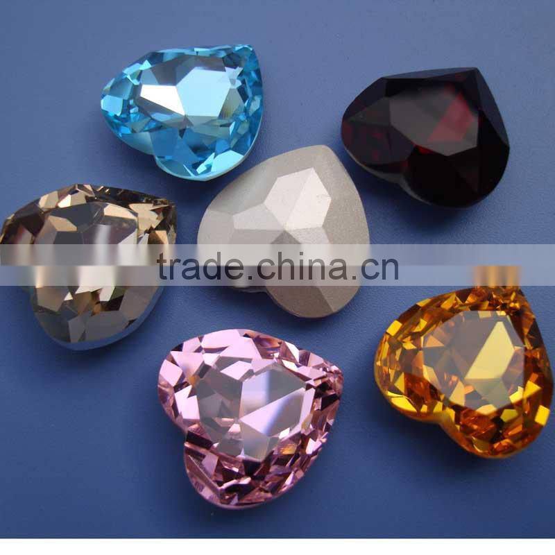 China factory lead free K9 point back Crystal Vitrail Medium heart fancy crystal stone with claw for clothes