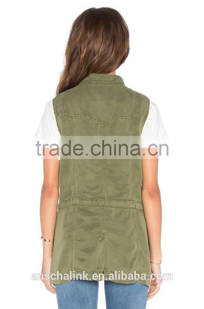 best selling lady tencel and linen-blend cheap military vests