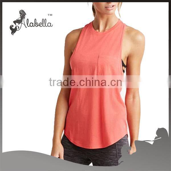 Crew neck Drop armhole tank tops racer back with mesh fabric
