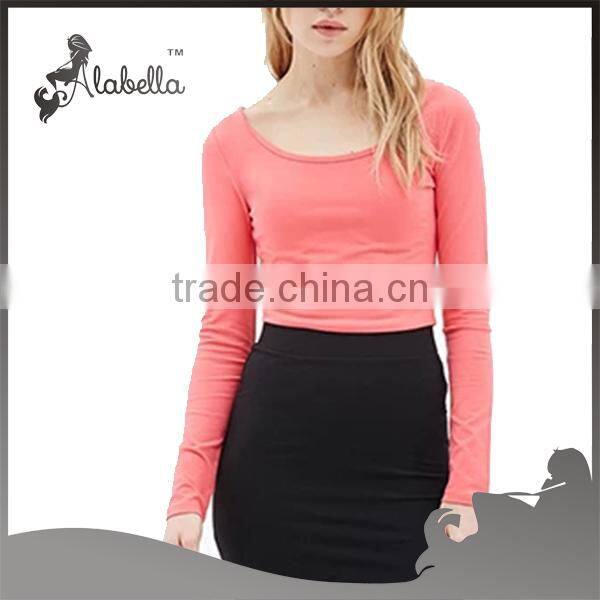 Custom crop top with scoop neck long sleeve fancy tops