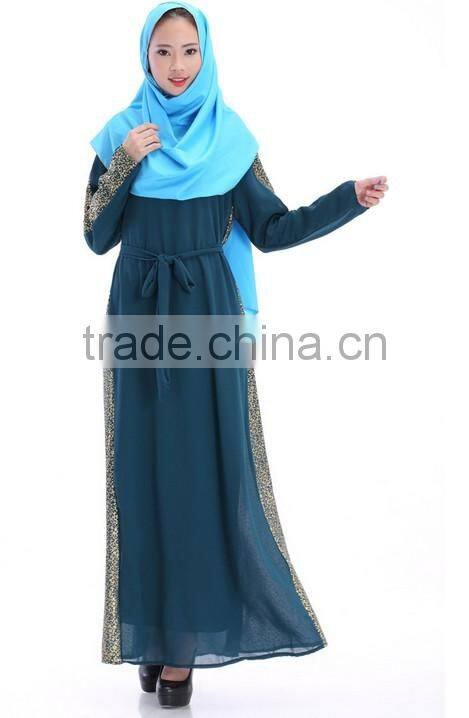 long sleeve maxi chiffon beaded muslim dress abaya