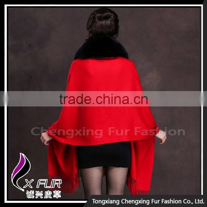CX-B-P-18D Evening Dresses Fashion Genuine Cashmere Shawl With Fox Fur Trim