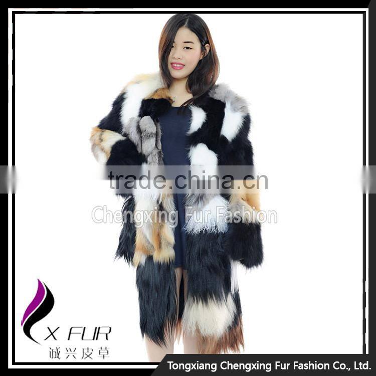 CX-G-A-262 Patchwork Fashion Design Women Real Fur Jacket for Winter