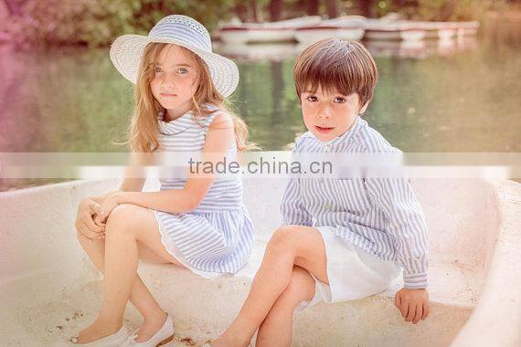 2017 wholesale manufacturer bule stripe baby girl clothes fancy 100%cotton kids summer dress