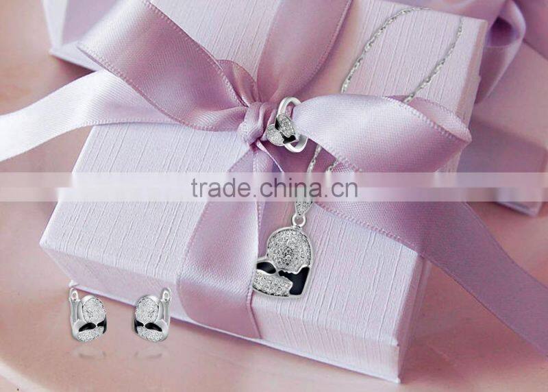 CZ Studded Heart with Silver plated Pendantset