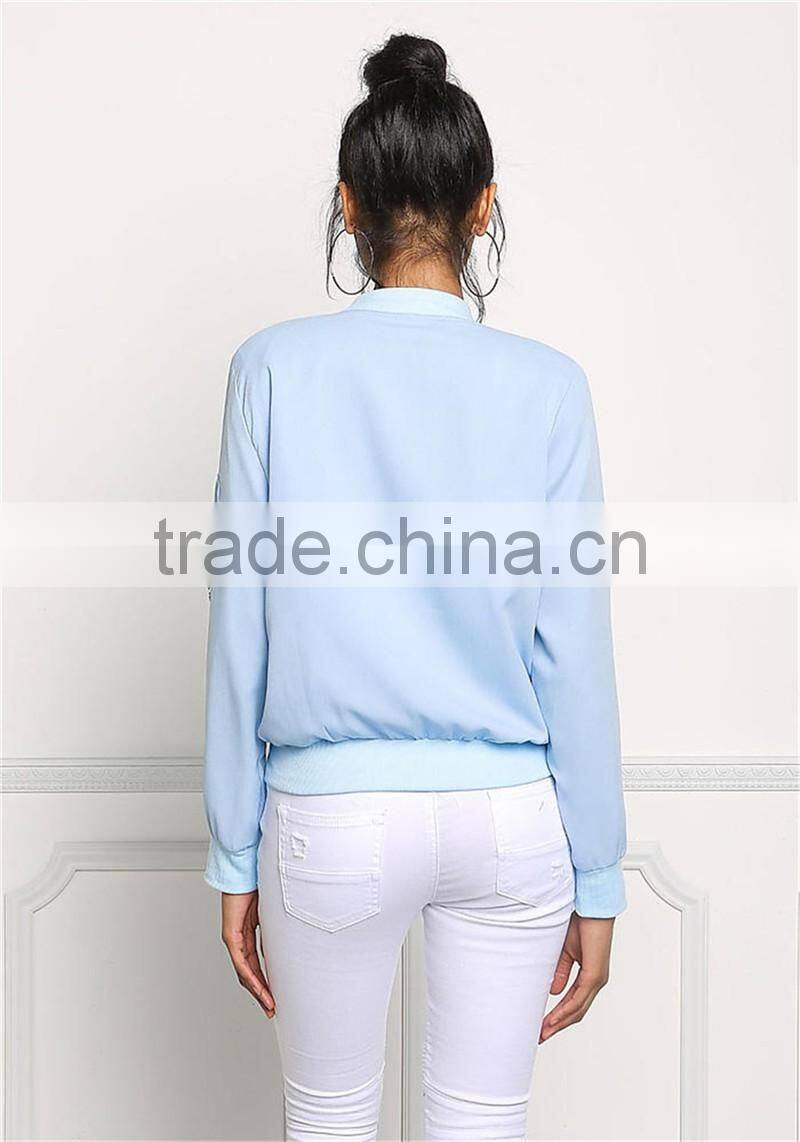 MGOO Custom New Designs 100% Polyester Custom Jackets Women Sky Blue Padded Coat Muslim Fit Fashion Tops