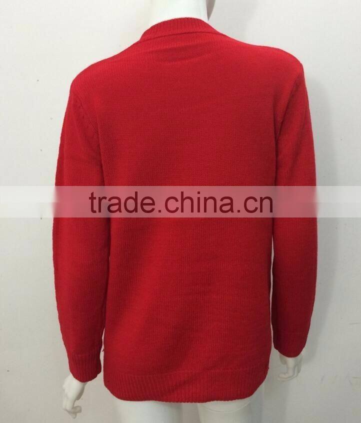 Stock Women Christmas Longline Crewneck Red Knitwear Sweatshirt Knitted Top Long Sleeve Wholesale Bulk