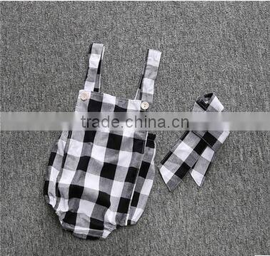 Pink and Black Check Baby Girl Designer Rompers with Headband