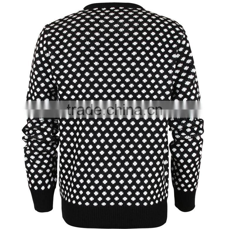 crew neck black pullover men wool blend sweater with decorative dots
