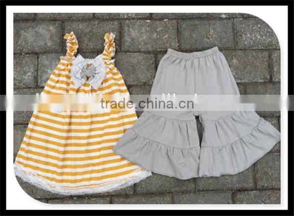 2016 High quqlity green and white stripe kids 100% cotton pajamas children's sleepwear clothing set wholesale